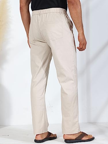 Soojun Men's Casual Linen Blend Relaxed Fit Straight Legs Elastic Waist Pants, Khaki, 36W X 30L #TOP2