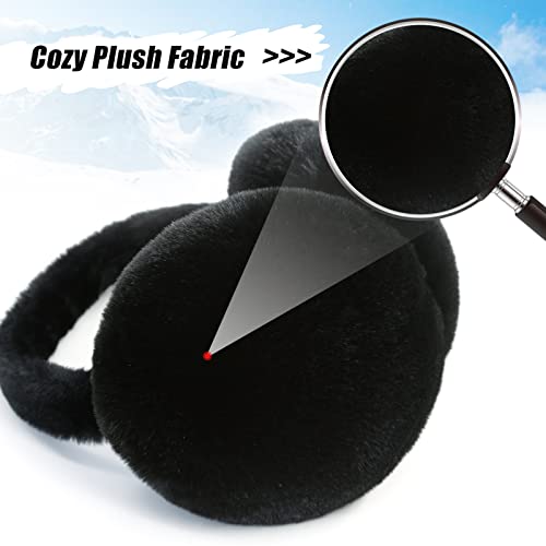 Pigbengo Foldable Ear Muffs For Women Cold Weather Fluffy Earmuffs Winter Warm Headband Cute Slouchy Ear Warmers (Black) #TOP3