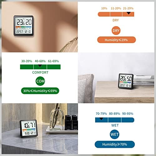 NOKLEAD Hygrometer Thermometer Indoor , Digital Room Thermometers with Temperature and Humidity Monitor, Accurate Humidity Gauge with Clock