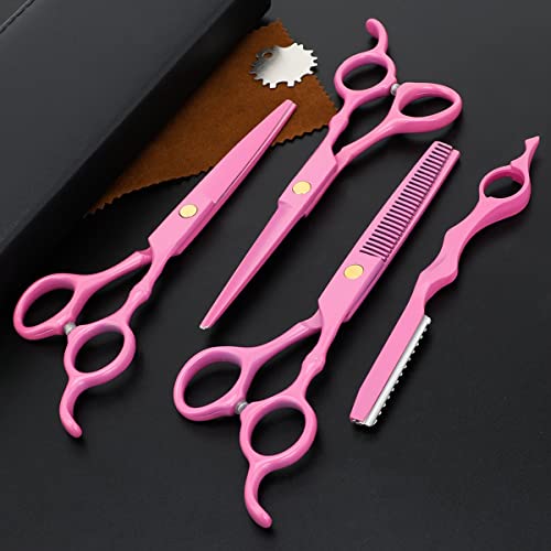 Professional Hair Cutting Scissors Sets Stainless Steel Barber Hairdressing Scissors Multifunctional Salon Thinning Scissors Straight Shears Tools For Men Women Home Use (Pink) #TOP9