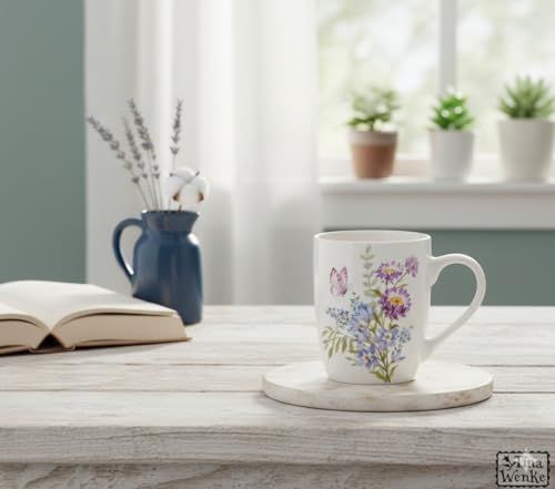 Taza de Cerámica 18 oz Blanca con Flores Moradas y Azules miniatura 4