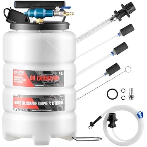 VEVOR Fluid Extractor, 9.5 L Capacity, Pneumatic/Manual Vacuum Oil Extractor Pump with 59 in Long Horse & Three 47 in Extension Tubes, Oil Change Pump with PE Tank for Cars, Lawn Mowers, Boats