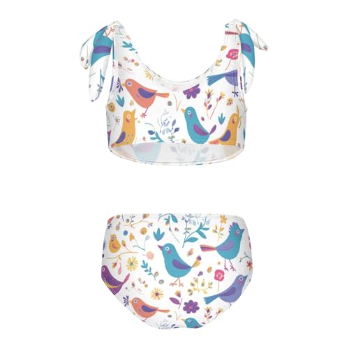 Birds Flower Girls 2 Piece Kids Bikini Set Scoop Neck Swimsuit Swimming Suits Adjustable Shoulder Strap2