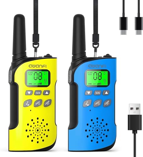 AWANFI Walkie Talkies for Kids Rechargeable 2 pack, Long Range 2 Way Radio with Flashlight & VOX, USB-C Charging, Outdoor Toys for Camping, Birthday Xmas for Boys Girls Age 3-12