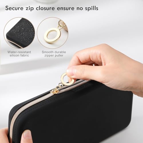Image of INOVERA (LABEL) Makeup Brush Holder Pouch Case for Travel - Silicone Cosmetic Brushes Kit - Travelling Make up Organizer Bag (Black)