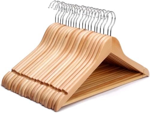 EVINOS Wooden Coat Hangers, Brown, Non-Slip Trouser Bar, 20 Pack