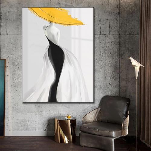 Toile abstraite minimaliste salon KEBIA décoration murale jaune 40x60