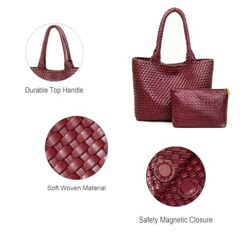 Image of Woven Tote Bag for Women Vegan Leather Handwoven Bags with Small Purse