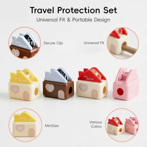 Image of HASTHIP 4Pcs Toothbrush Cover Caps, Cute Little House Shape-Electric and Manual Toothbrush Head Protector, Travel Toothbrush Case with Strong Clip for Home and Travel