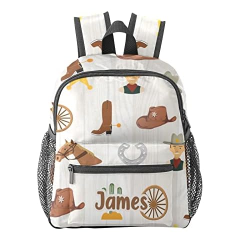 Grandkli Cowboy Personalized Kids Toddler Backpack for Boys Girls ,Custom Mini School Backpack Bags Kindergarten, Option , 10 in (L) x 4 in (W) x 12 in (H) Cover