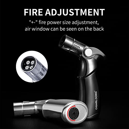 Demcigar Cigar Lighter And Cutter Set 4 Torch Flames Lighter,Stainless Steel Double Blade Cigar Cutter In Gift Box(Silver) #TOP1