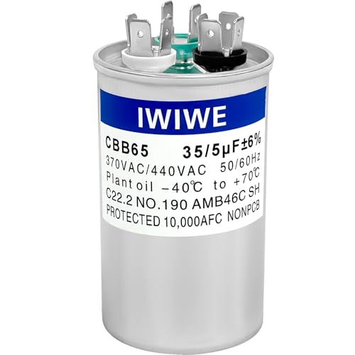 IWIWE 35+5 uF (35/5 MFD) ±5% 370/440VAC CBB65/CBB65B Dual Run A/C Capacitor for AC Unit, Fan Motor, Heat Pump, Condenser