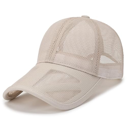QOHNK Summer Quick Dry Full Mesh Hats Men Women Baseball Cap Summer Sunscreen Baseball Caps, Beige, One Size