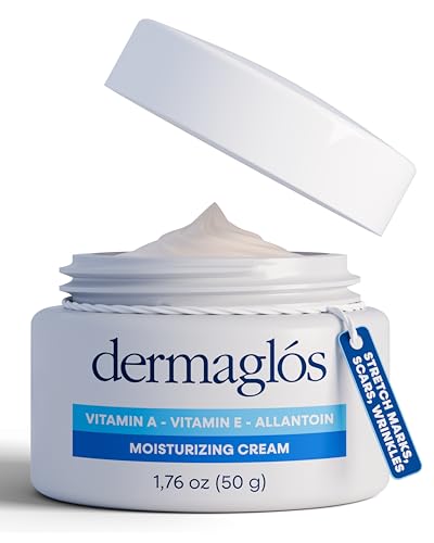 Dermaglos Moisturizing Cream | Vitamin A (Retinoids) Vitamin E & Allantoin | Rich Moisturizer for Wrinkles Stretch Mark Prevention Tattoo Aftercare Scar cream Hydration for Smooth Skin | 1 76 oz