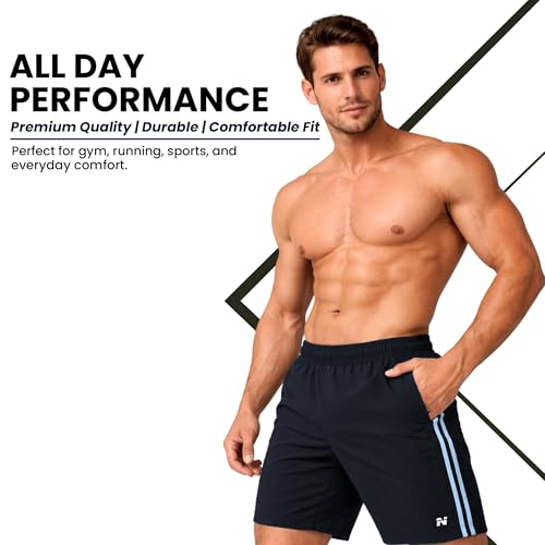 Image of NINQ Men's Sports Shorts with White Side Patti Design | Running Shorts for Men Gym Shorts for Men Workout | Stylish Mens Shorts Casual Wear Sports Shorts.