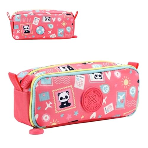 Estojo Escolar 2 Divisórias College Panda Rosa/azul Xeryus