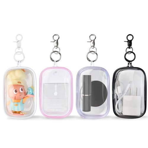 4 Pack Empty Hand Sanitizer Spray Clear Bags compatible with touchland case 1FL OZ/30ml，Mini Makeup Pouch Hand Sanitizer Holder Keychain Bag Figures Display Bags with Hook，A