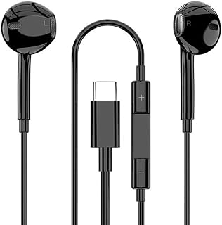 USB C Wired Headphones, In Ear TPYE C Earphones for Samsung, HiFi Stereo Noise reduction Earphones with Mic & Volume Control Headphones for Samsung S20/S10