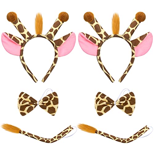 Xunyee 2 Sets Donkey Lion Zebra Giraffe Costume Accessory Set Kids Donkey Headband Bowtie Tail Nose Costume Dress Up Kids Halloween Cosplay Party Accessory (Giraffe) Gray #TOP8