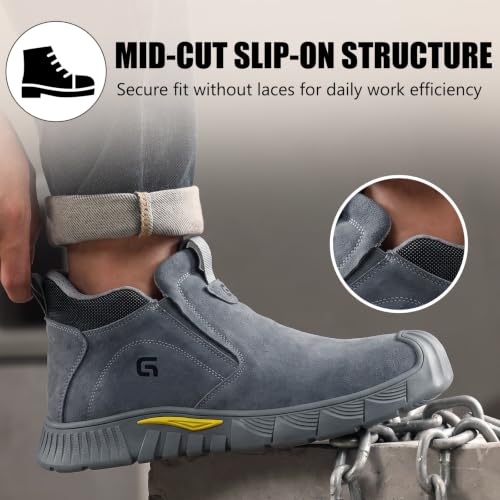 GLANOUDUN Steel Toe Shoes for Men Welding Work - Slip-On, Mid-Top, Gray by GLANOUDUN - Used condition - Image 5
