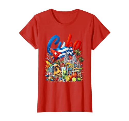 Cuba National Hispanic Heritage Month Cuban Flag T-Shirt, Women, Red, Large