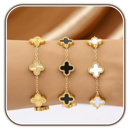 Lucky Clover Bracelet for Women Men Girls Boys 18K Gold Plated Trendy Link Bracelets Adjustable Plated Jewelry Christmas Wedding Birthday Best Gifts