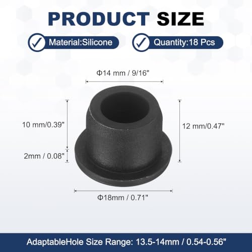 Image of MECCANIXITY 18pcs T-Shaped Silicone Plugs 14mm 9 /16 Inch Dia Snap in Plug Hole Seal Cover Round Rubber Stopper for 13.5-14mm Holes Kitchen Rubber Bulkheads Waterproof Sealing, Black