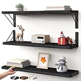 BAYKA Wall Mounted Floating Shelves, Wood Floating Wall Shelf for Books & Decor, Small Space-Saving Display & Organizer（Black，Set of 3）