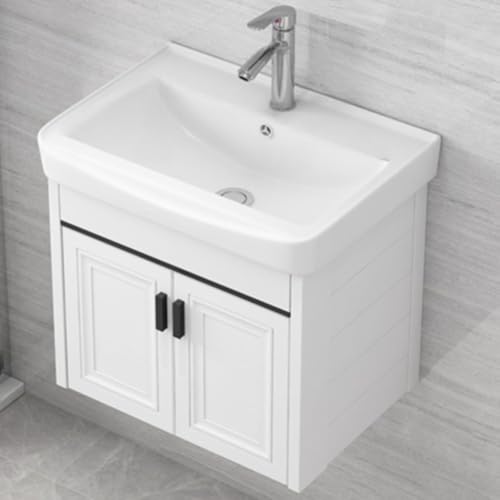 EnergyDeer洗面化粧台 浴室浴室キャビネット 洗面台 セラミック ワンピース ウォッシュ ハンド洗面器 洗面台セット 洗面器 ガーデンシンクキッチンシンク 洗面ボウル 手洗い器 セラミック容器シンク 手洗いシンク ロッカー付 洗面台下 収納 (61