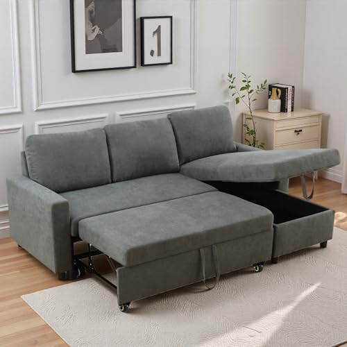Trygoal 83 Inch Pull Out Couch, Convertible Sofa Bed for Living Room, Comfortable Sleeper Sofa with Pull Out Bed, Modern Sectional Couches with Storage Chaise, Easy Assembly for Apartment, Dark Grey by Trygoal - Used condition - Image 6