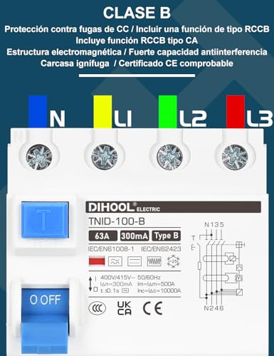 DIHOOL RCD Typ B fi schutzschalter Fehlerstromschutzschalter FI-Schalter DIN Hutschiene 4-polig 63A 300mA