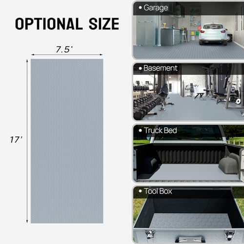 image for TUFFIOM 7.5x17 FT Garage Floor Mat, Coin Plate Sheet PVC Roll for Unde