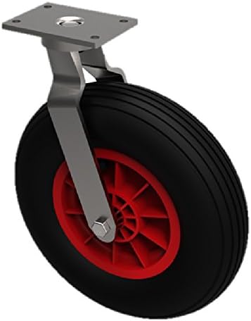 BIL BZFPC260PRB/RIB Series BZFPC Pneumatic Castor, Polypropylene Rim, 260 mm Diameter, 318 mm Height, 115 mm x 105 mm Plate, 10 mm Fixing Bolt, 120 kg Capacity, 85 mm Tread, 171 mm Radius, Red