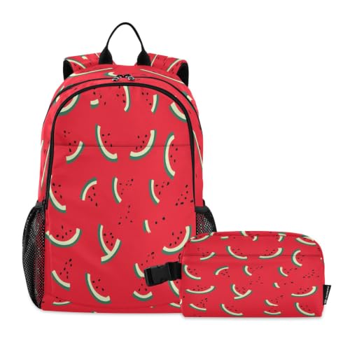 Sac à dos étudiant avec sac à lunch pastèque de dessin animé rouge