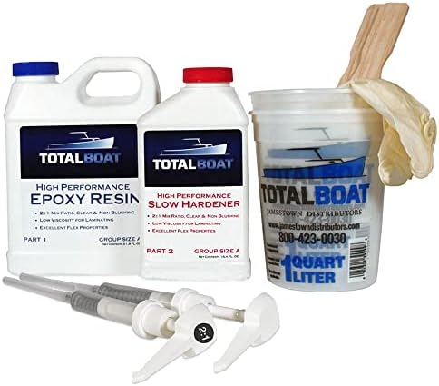 TotalBoat High Performance Epoxy Kit, Crystal Clear Marine Grade Resin and Hardener for Woodworking, Fiberglass and Wood Boat Building and Repair (Quart, Slow)
