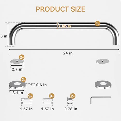 Image of AmazerBath Grab Bars for Bathtubs and Showers Anti Slip, 24 inch L x 1.25 inch D, Handicap Grab bar Stainless Steel, Shower Grab Bars for Seniors, Bathtub Handle Grab Bars for Bathroom Holds 500LBS