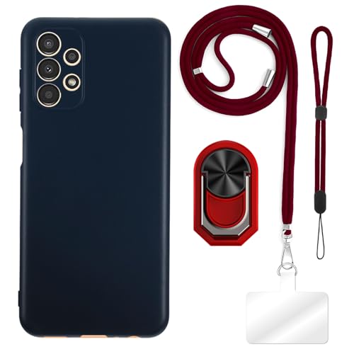ESACMOT Case Designed for Samsung Galaxy A13 4G(6.6 inch) + Adjustable Crossbody & Neck Lanyards, Soft Wrist Strap and Mecha Style Finger Ring Holder with Kickstand