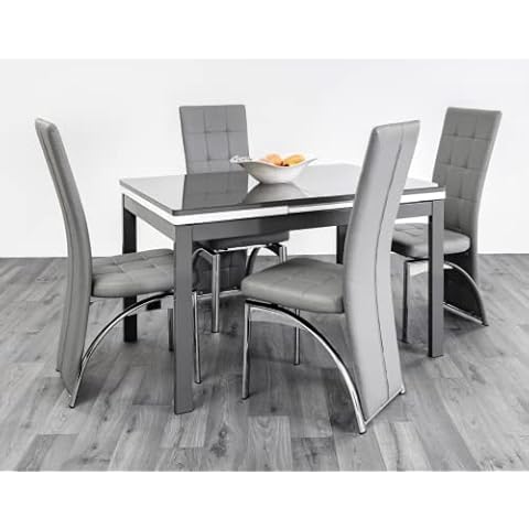 7Star extending dining table in MDF with Glass Top Metal Frame Table Laminate-finished for restaurants and homes (Grey-White, 120-150cm) Cover