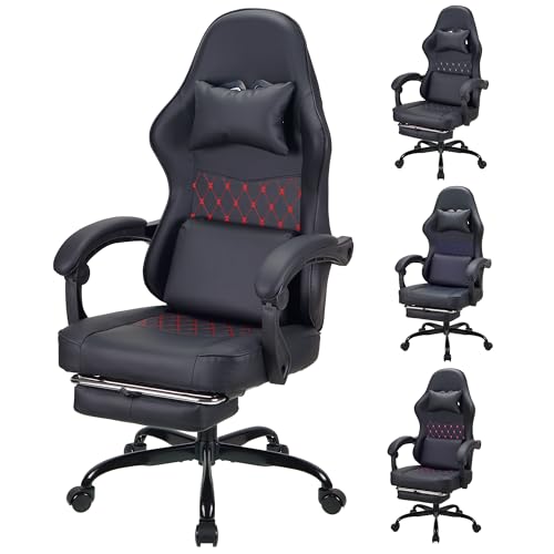 Play haha.Ergonomic reclining seat with footrest high back support adjustable armrests PU leather finish lumbar and neck cushion ideal for gaming home office use