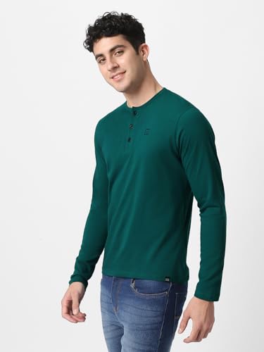 Image of Urbano Fashion Men's Solid Henley Neck Slim Fit Full Sleeve Cotton T-Shirt