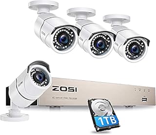 ZOSI 8CH PoE CCTV Security Camera System, 5MP H.265+ NVR with 1TB Hard Drive, 4x5MP Outdoor Metal PoE IP Cameras, 120ft Night Vision, Motion Detection, Remote Access, IP67 Waterproof