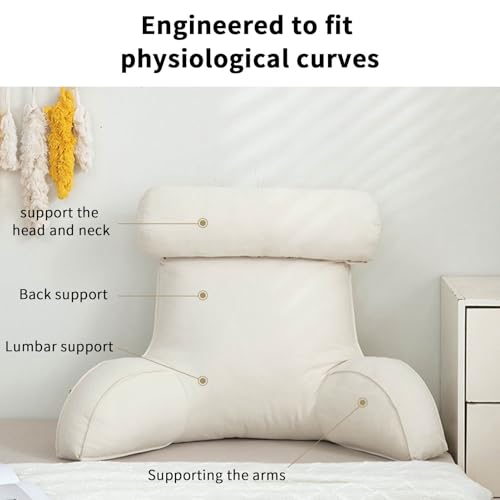 Luxmars Almofada de leitura com rolo de pescoço removível e encosto de cama grande para cama com bra