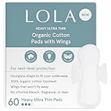 LOLA Organic Cotton Pads, 60 Count - Ultra Thin Pad with Wings, Cotton Organic Pads for Women, HSA FSA Approved Products Feminine Care, Heavy