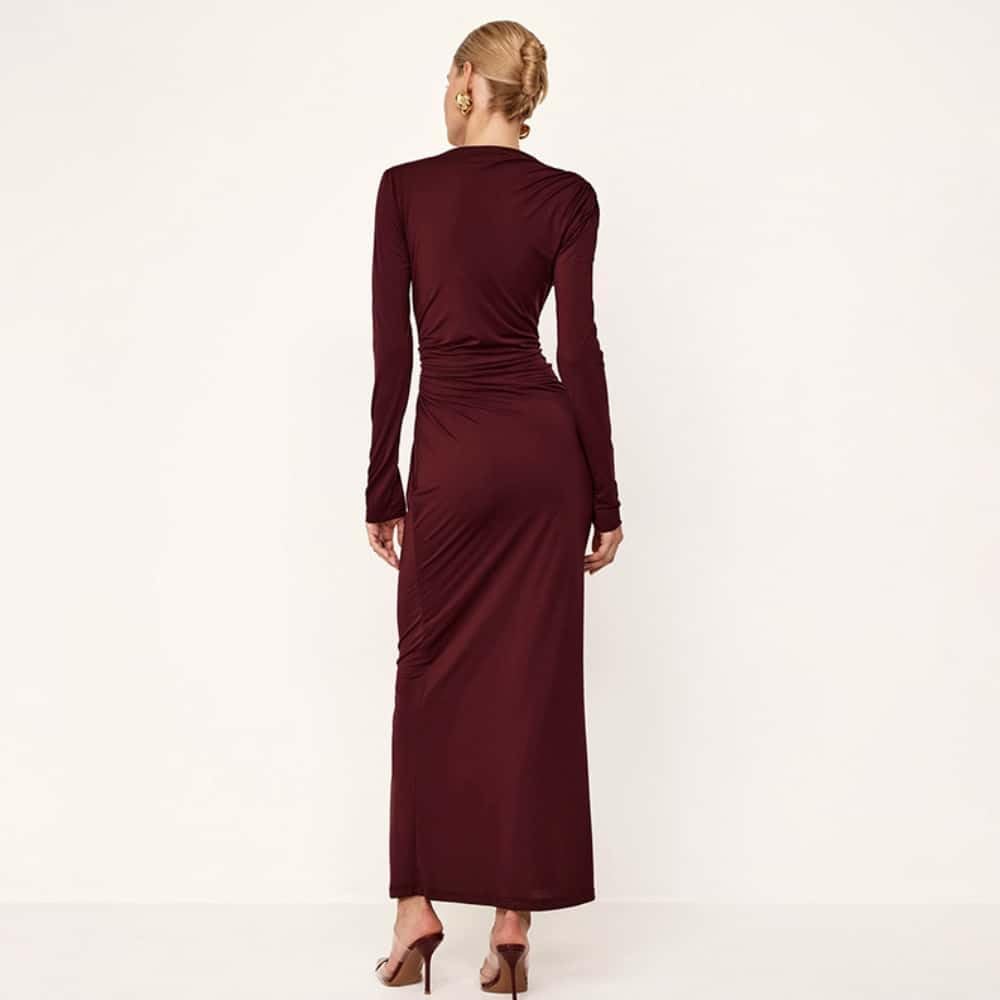 YOXUA Women Elegant Casual Long Sleeve Sexy Bodycon Lounge Temperament Crewneck Maxi Dress - Image 6