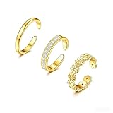 Lookray 3 anillos dorados para el dedo del pie para mujer, anillos de dedo del pie de circonita cúbica de moda, anillos de plata abiertos ajustables, accesorios de joyería para el pie de verano, Metal