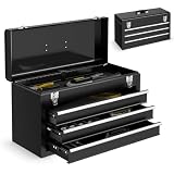 Goplus Tool Box with 3 Drawers, 4-Tier 20.5' Portable Tool Chest Organizer with Top Tool Tray, Auto Lock, Protective Liner, Handle, Steel Metal Small Toolbox for Gargae, Workshop, Home