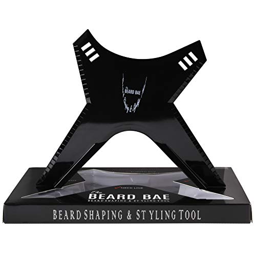 Beard BAE Beard Shaper Tool for Men (5-in-1) - Beard Shaping Tool Guide For Neckline, Curved & Straight Cut, 110° & 135° Step Cut - Mustache Styling Template - Facial Hair Grooming Stencil (BLACK)