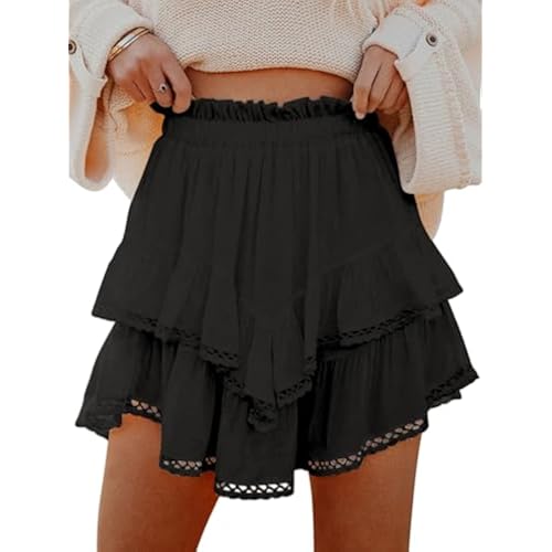 Aoudery Flowy Shorts for Women Casual Boho Ruffle Tiered Skorts High Waist Mini Skirts Golf Tennis Crochet Shorts