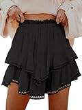 Aoudery Flowy Shorts for Women Casual Boho Ruffle Tiered Skorts High Waist Mini Skirts Golf Tennis Butterfly Crochet Shorts - Black M