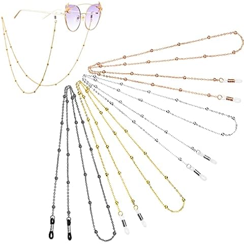 Ellxen 4 pcs Glasses Chains,Eyewear Holders Spectacles Neck Cord Beaded Eyeglass Chain Beaded Glasses Cords Strap Sunglasses Lanyard Spectacle Cord Chains for Men and Women Cover